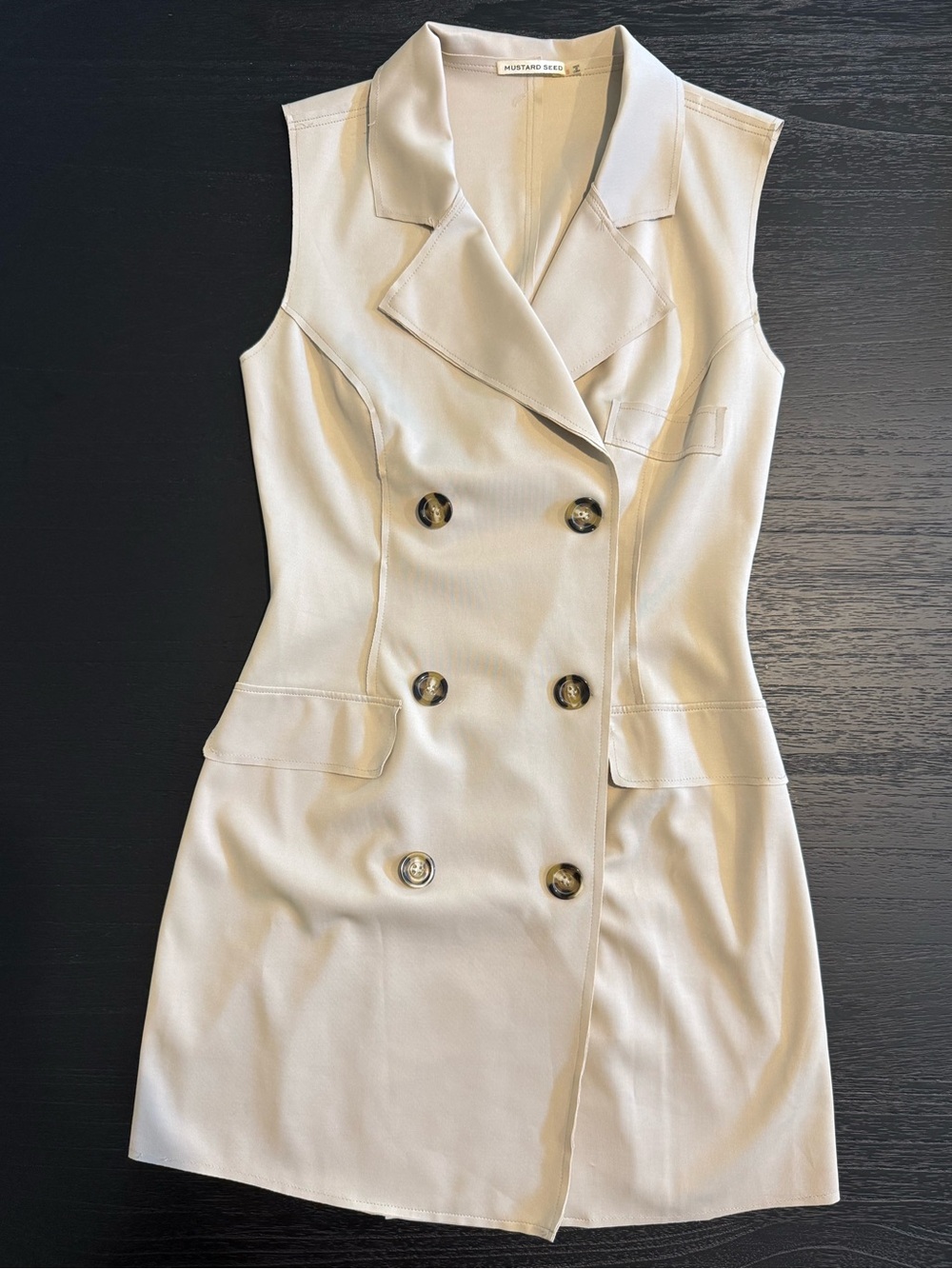 Mustard Seed Double-Breasted Sleeveless Blazer Dress in Cream/Beige